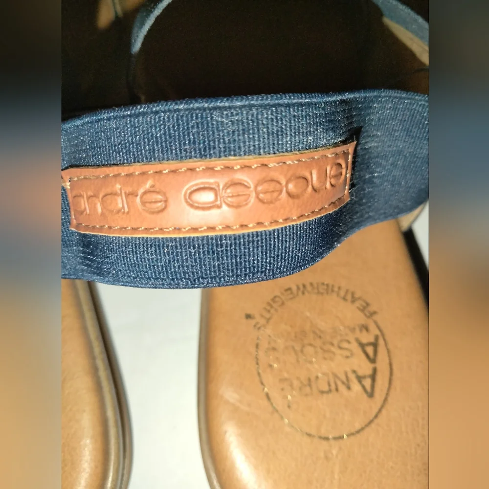 Andre Assous (Size 10) Navy Nigella Elastic Sling Back Open Toe Leather Sandals